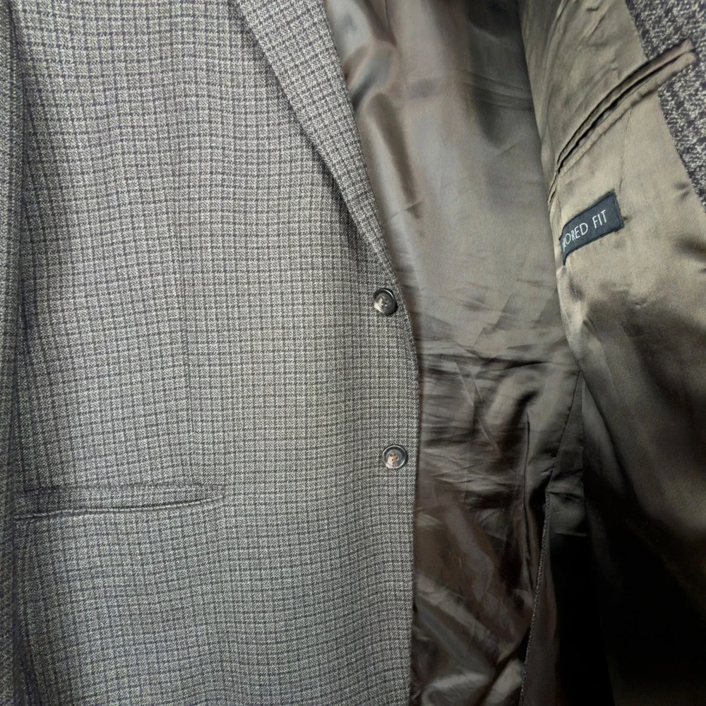 Jos. A. Bank Sport Blazer Mens 46R 100% Wool Tailored Fit Brown/Gray Micro Check